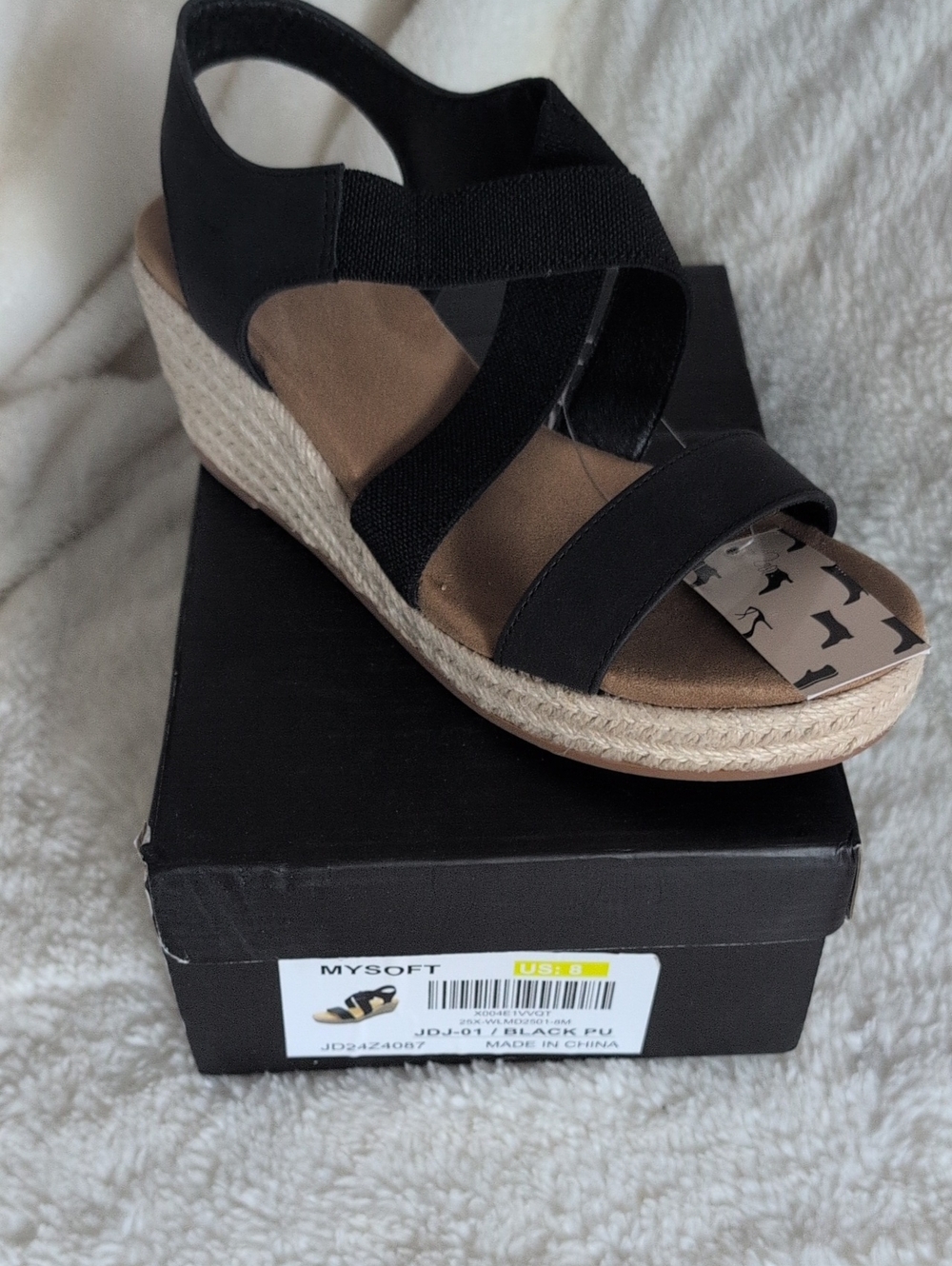 MySoft Black Elastic Strap Wedge Sandal